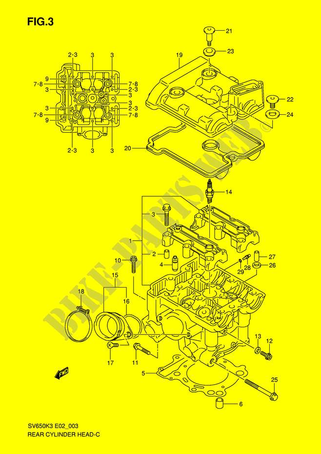 HINTERE ZYLINDERKOPF (MODEL K3/K4/K5/K6) für Suzuki SV-S 650 2004