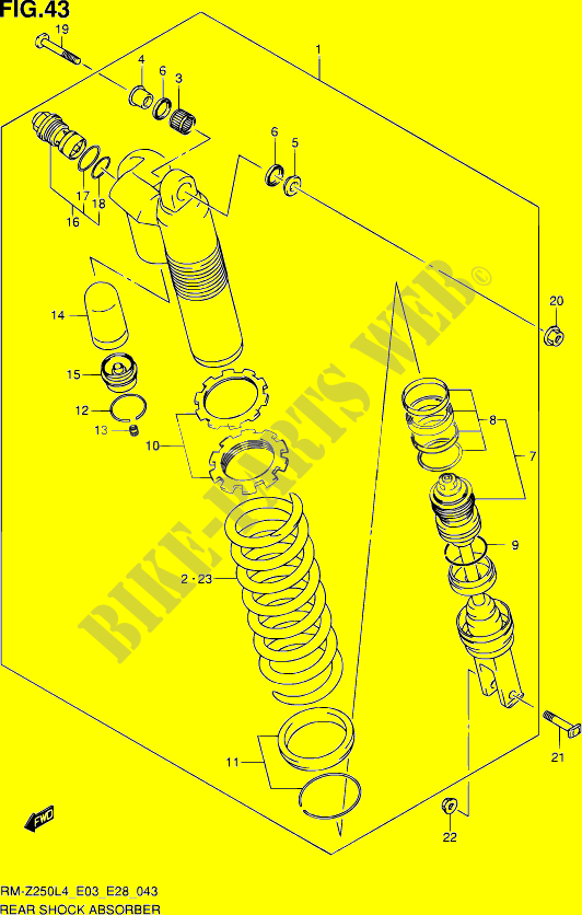 HINTERER DEMPFER (RM Z250L4 E03) für Suzuki RM-Z 250 2014