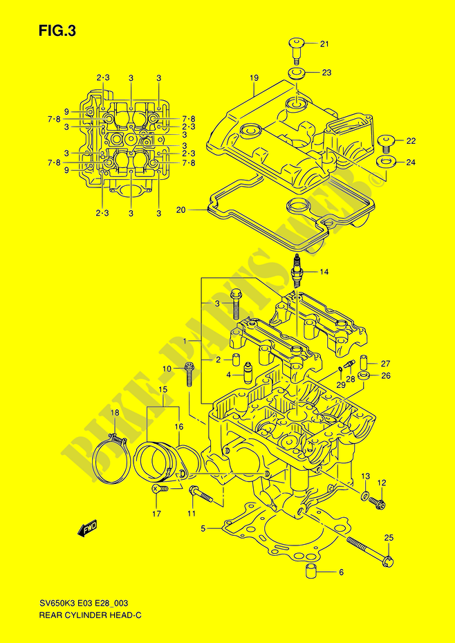 HINTERER ZYLINDERKOPF (MODEL K3/K4/K5/K6) für Suzuki SV 650 2004